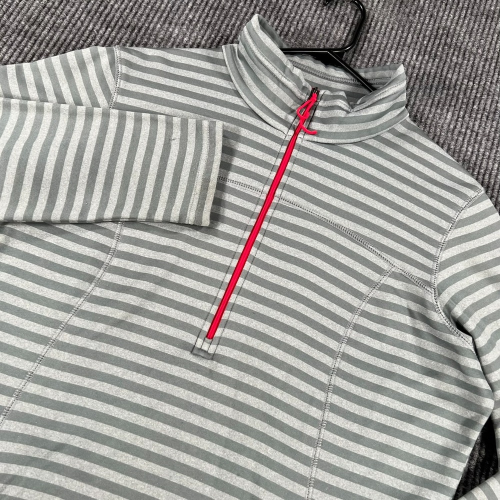 Columbia Pullover Shirt Womens Large Gray Striped Long Sleeve 1/4 Zip Fleece